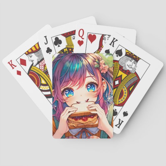 Jeu De Cartes Cute Anime Girl mangeant un beurre d'arachide et g (dos)