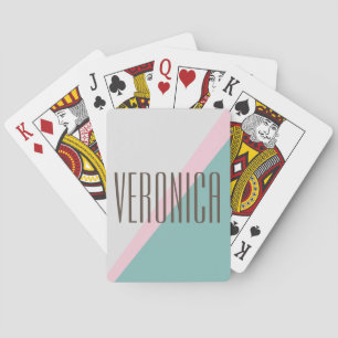Jeu De Cartes Cute Aqua rose Géométrique Personnalisé Nom Chic