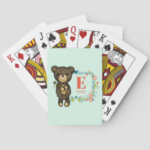 Jeu De Cartes Cute Bear, Yellow Flower & Floral Wreath Monogram