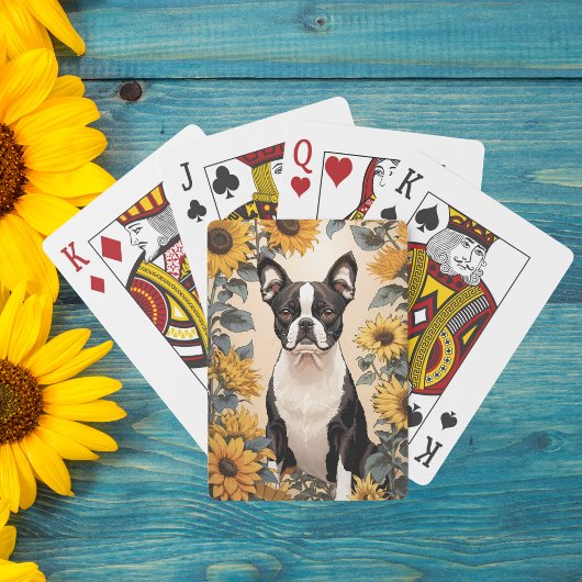 Jeu De Cartes Cute Boston Terrier Yellow Sunflowers