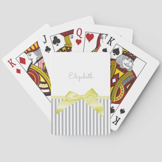 Jeu De Cartes Cute Bow Jaune avec Gris Fille et Nom (dos)