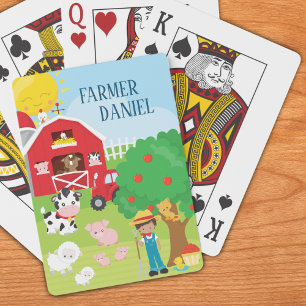 Jeu De Cartes Cute Cartoon Barnyard Animaux, Fermier et tracteur