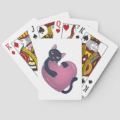 Jeu De Cartes Cute chat noir se tenant sur le grand coeur (dos)