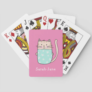 Jeu De Cartes Cute Chat Personnalisé Nom Personnalisé Rose