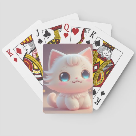 Jeu De Cartes Cute Kawaii Fluffy Chat blanc (dos)