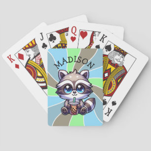 Jeu De Cartes Cute Kawaii Raccoon avec thé bulle Personnalisé