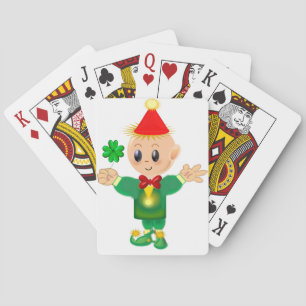 Jeu De Cartes Cute leprechaun vert avec un chanceux trèfle