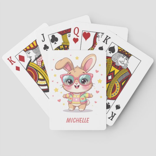 Jeu De Cartes Cute monogram girly bunny wearing glasses (dos)