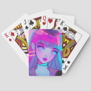 Jeu De Cartes Cute Neon Anime Girl Jouer des cartes