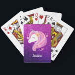 Jeu De Cartes Cute Parties scintillant Unicorn<br><div class="desc">Parties scintillant rose mignonne et violet unicorne visage jouer cartes. Fait un cadeau si amusant pour une fille. Personnalisez-le avec le nom de votre fille. Conçu pour vous par Blackberry Boulevard.</div>