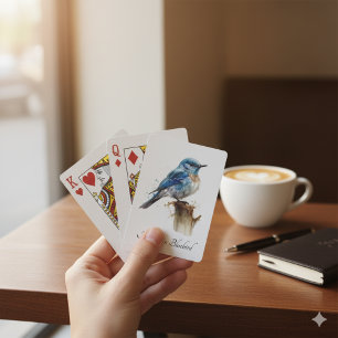 Jeu De Cartes Cute Petite Montagne Bluebird Aquarelle, personnal