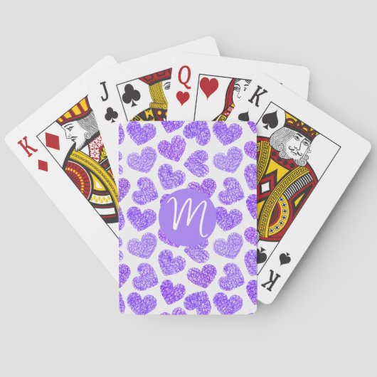 Jeu De Cartes Cute violet Doodled Heart Saint Valentin Monogramm (dos)