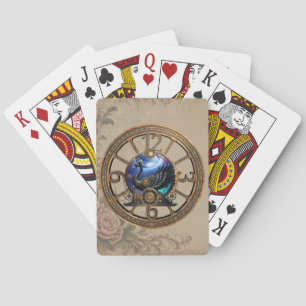 Jeu De Cartes Cygne vapeur noir avec horloges et engrenages.