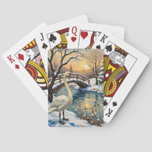 Jeu De Cartes Cygne Vintage par le Pont enneigé - Peinture de No