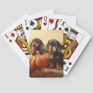 Jeu De Cartes Dachshund Chiot Automne Citrouille de plaisir