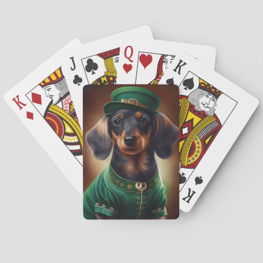 Jeu De Cartes Dachshund Dog en tenue de la Saint Patrick (dos)