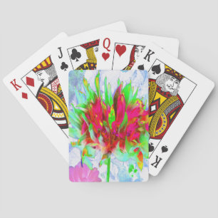 Jeu De Cartes Dahlia Cactus Lime Vert et Rouge Époustouflant