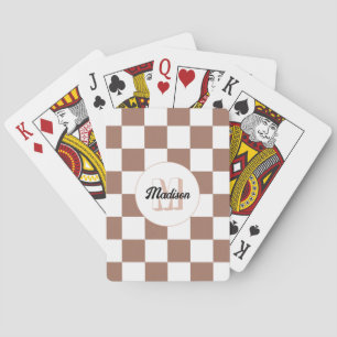 Jeu De Cartes Damas marron moka blanc rétro Monogramme