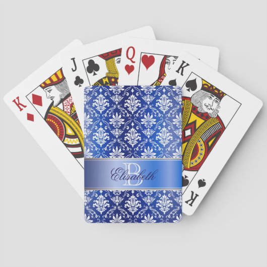 Jeu De Cartes Damassé bleue et blanche de monogramme (dos)