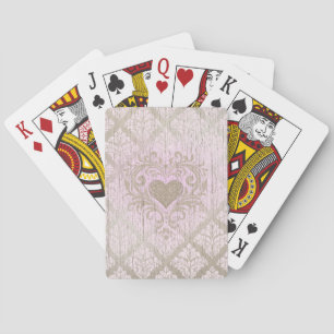 Jeu De Cartes Damassé Rose Pâle avec Cœur
