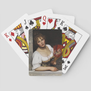 Jeu De Cartes Dame au éventail rouge