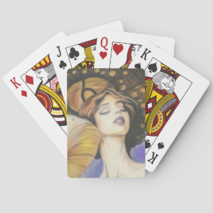 Jeu De Cartes dame avec champignon pont de cartes tons marron