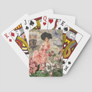 Jeu De Cartes Dame de café femme victorienne rose riche robe