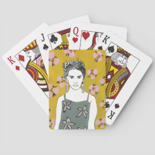 Jeu De Cartes Dame en fleurs roses - Jaune