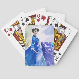 Jeu De Cartes Dame en robe bleue - Peinture à l'aquarelle