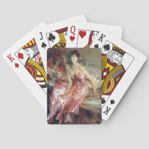 Jeu De Cartes Dame italienne en robe rose (par Giovanni Boldini)