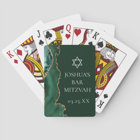 Jeu De Cartes Dark Green Gold Agate Bar Mitzvah Party (dos)
