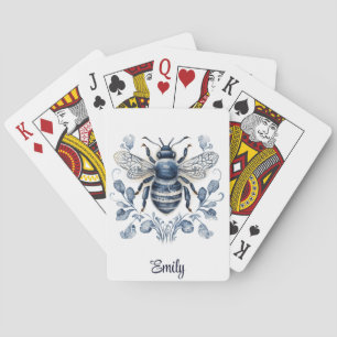 Jeu De Cartes Décor d'abeilles de style Delft bleu et blanc avec
