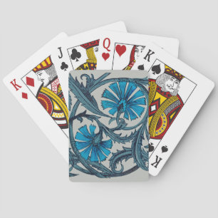 Jeu De Cartes Décor de carreaux rustiques d'art floral bleu anti