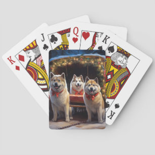 Jeu De Cartes Décor de Noël Akita Snowy Sleigh Ride