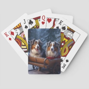Jeu De Cartes Décor de Noël du berger australien Snowy Sleigh