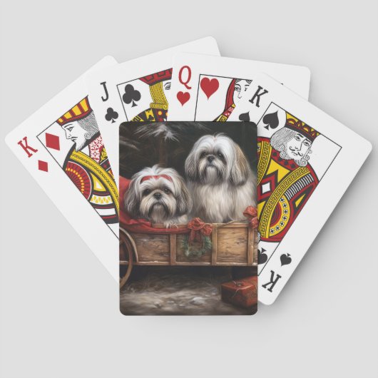 Jeu De Cartes Décor de Noël Lhasa Apso Snowy Sleigh (dos)