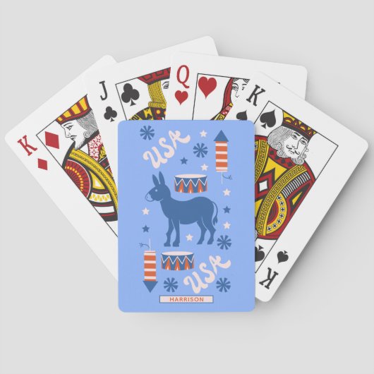 Jeu De Cartes Démocrate Donkey Monogramme Nom Rouge Blanc Bleu (dos)