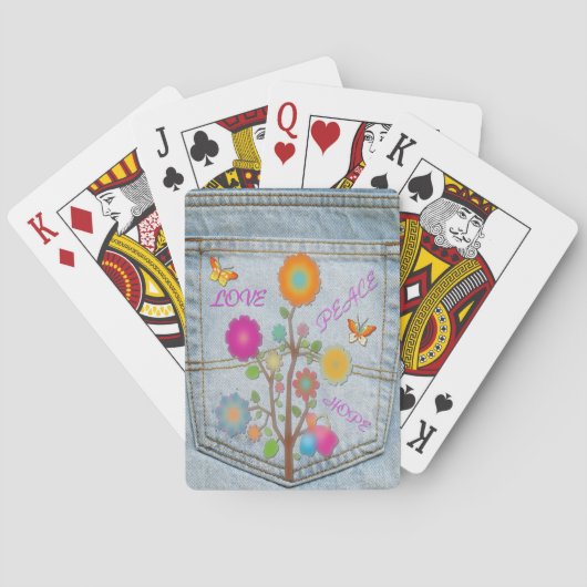 Jeu De Cartes Denim Back Fleurs de poche Paix Aimer Espoir (dos)