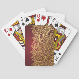 Jeu De Cartes Dentelle en feuille d'or sur arrière - plan rouge