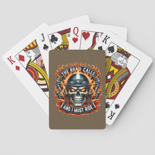 Jeu De Cartes Design crâne avec flammes et éléments de moto (dos)