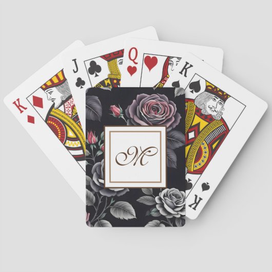 Jeu De Cartes Design d'art floral Rose sombre (dos)