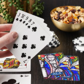 Jeu De Cartes Design en verre tendu avec la figure religieuse. (In Situ)