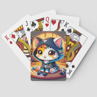 Jeu De Cartes dessin animé chat, tapis douillet, plantes, bougie