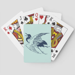 Jeu De Cartes Dessin japonais vintage d'une grue, bleu