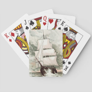 Jeu De Cartes Dessin vintage : Bateau mâté par trois