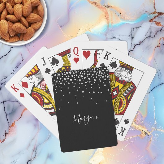 Jeu De Cartes Diamants blancs sur noir, nom de script blanc
