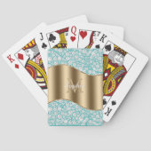 Jeu De Cartes Diamants de Glam sur Turquoise, Monogramme Or, Nom (dos)