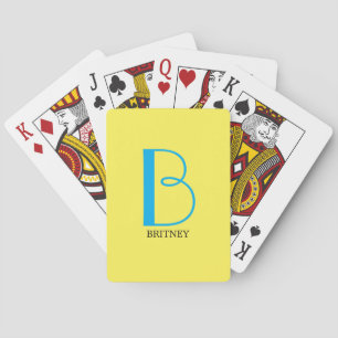 Jeu De Cartes DIY Grand Monogramme & Nom, Bleu Ciel/Noir, Jaune