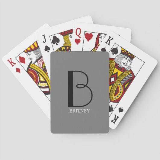 Jeu De Cartes DIY Grand Monogramme & Nom Texte Noir/Blanc, Gris (dos)