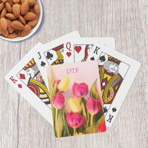 Jeu De Cartes DO-IT-YOURSELF Monogramme/Nom rose, Tulipes rose e